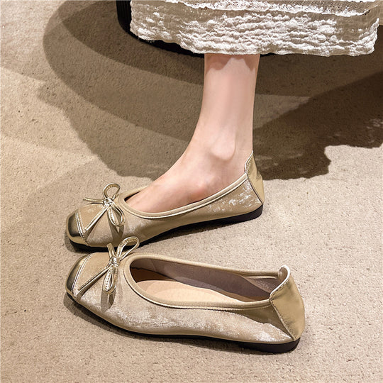 Damen nan Ballerina-Slipper mit quadratischer Zehenpartie, Schleifenapplikation und viskoelastischem Fußbett EB