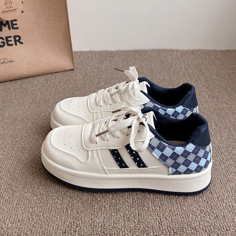 Damen modische Sneakers mit kariertem Einsätzen und gepolsterter Sohle EB