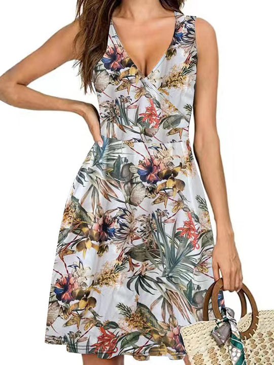 Damen Wickelkleid mit floralem Muster und schwingendem Rock EB