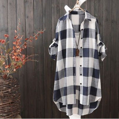 Damen Karo-Hemdbluse im lässigen Oversized-Schnitt mit langen Ärmeln und umschlagbaren Ärmeln EB