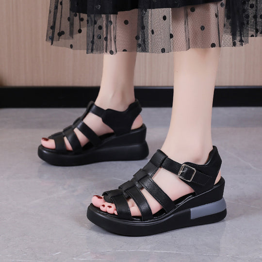Damen komfortable Wedge-Sandalen mit geflochtenem Riemendesign EB