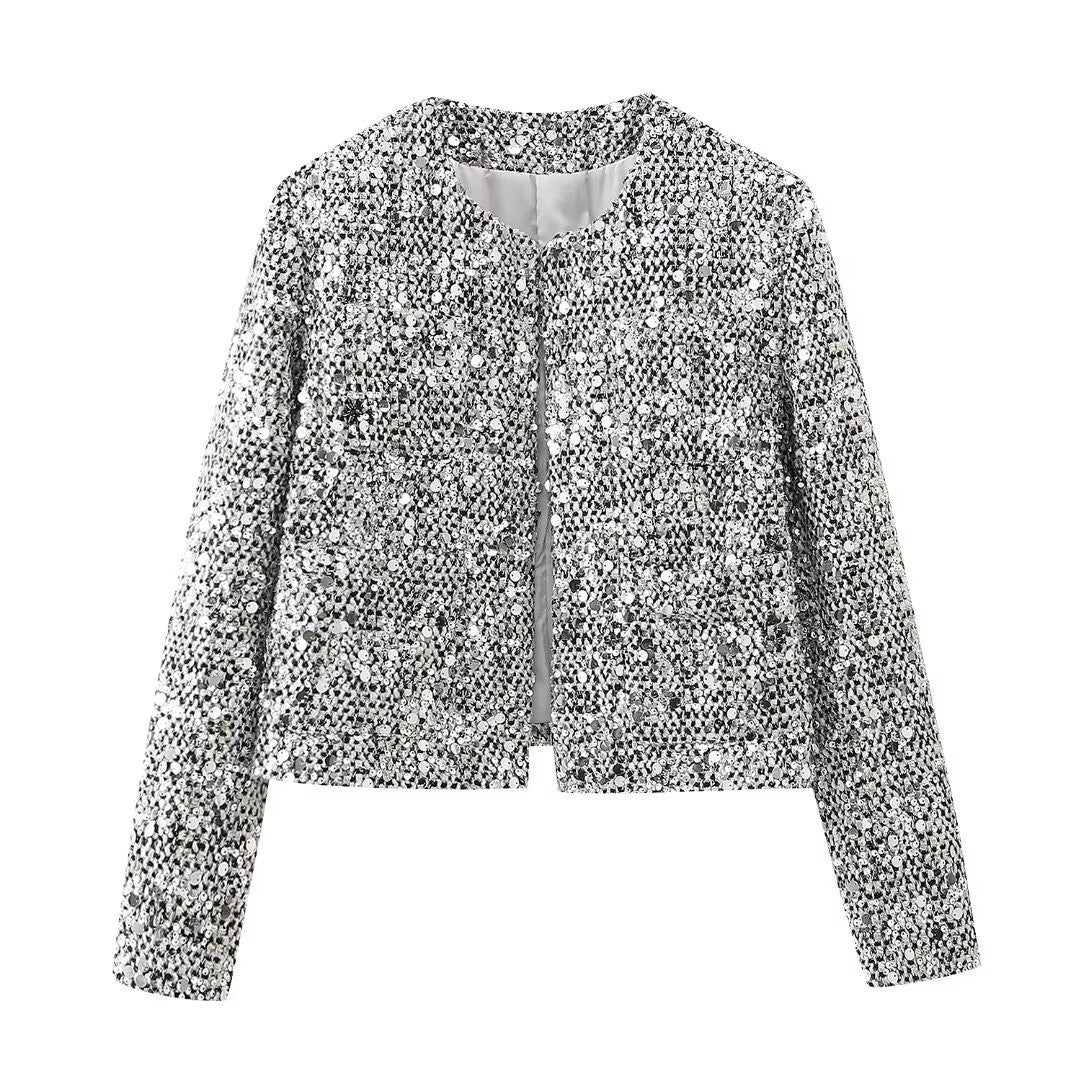 Damen nan strukturierte Boucléjacke mit Stehkragen, aufgesetzten Taschen und elastischem Saum EB
