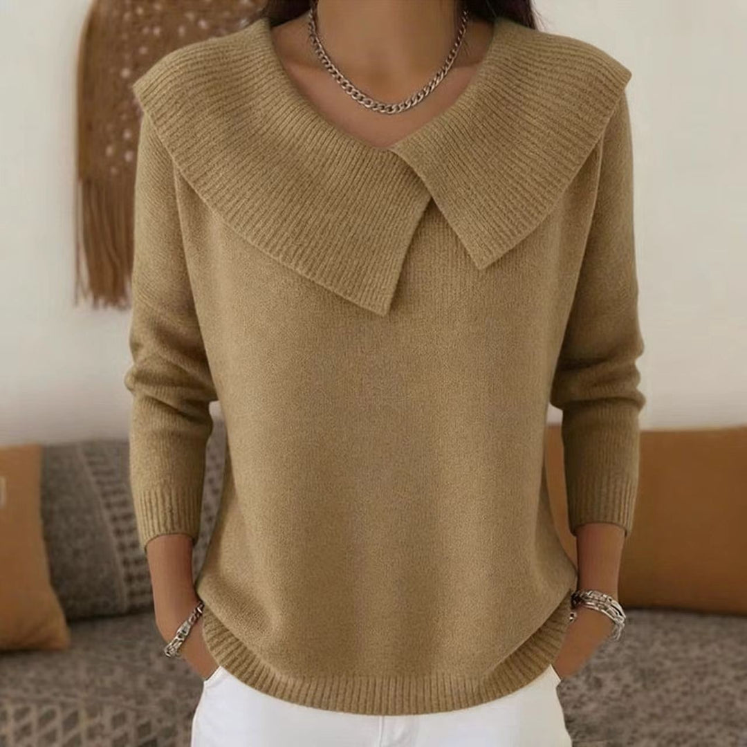 Damen nan grobgestrickter Pullover mit übergroßem Matrosenkragen und gerippten Abschlüssen EB