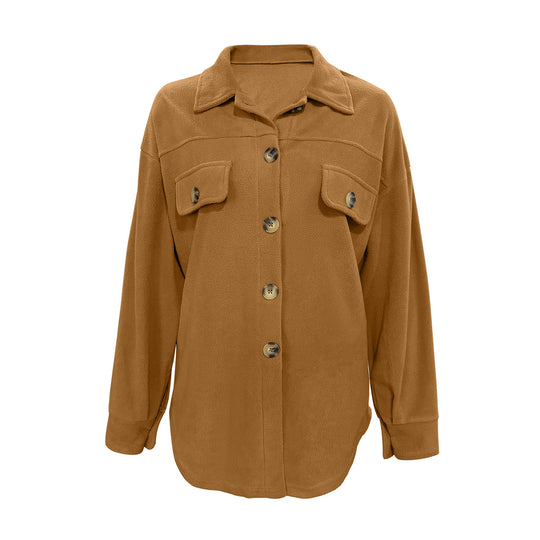 Damen Komfortable Overshirtjacke mit aufgesetzten Taschen und Knopfleiste EB