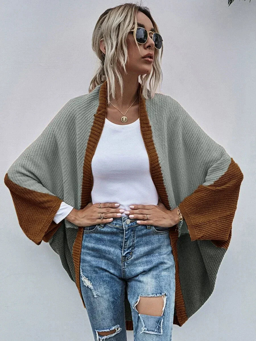EB | Strickjacke Oversized Passform Wolle Strick Offen Front Fledermausärmel