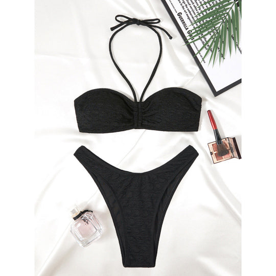 Damen Bandeau Bikini mit verstellbaren Trägern und exquisitem Texturmuster EB
