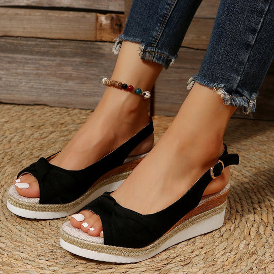 Damen Wedge-Sandaletten mit eleganter Schleifenapplikation und rutschfester Sohle EB