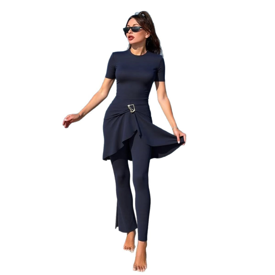 Damen eleganter Schwimmanzug mit asymmetrischem Rock und figurbetonendem Design EB