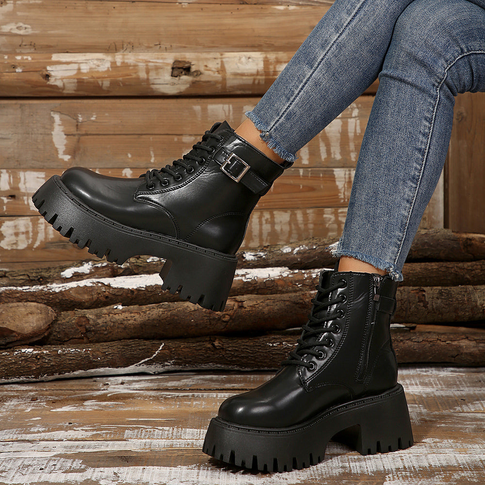 Damen Robuste Schnürstiefel mit Stylischem Profilsohle EB