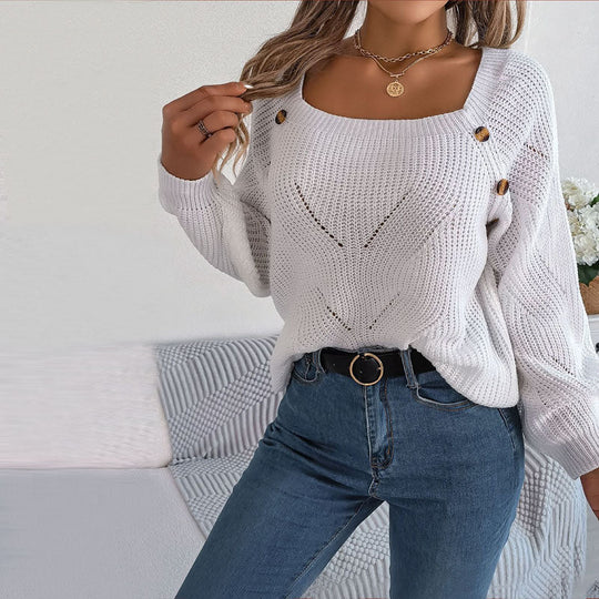 EB | Bequemer Einfarbiger Strickpullover Für Freizeit