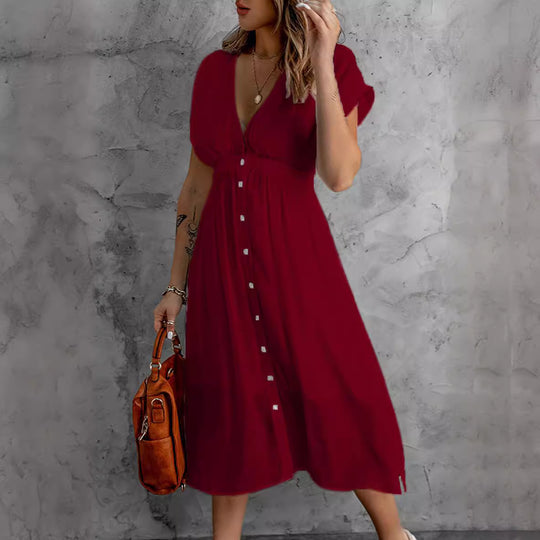 Damen luftiges lässiges Hemdkleid mit Knopfdetails und fließendem Schnitt EB