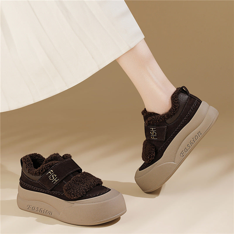 Damen Modische Sneaker mit kuscheligem Innenfutter und breitem Klettverschluss EB