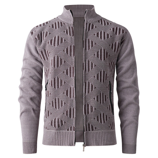 Herren Strickjacke mit strukturiertem Muster und hohem Kragen EB