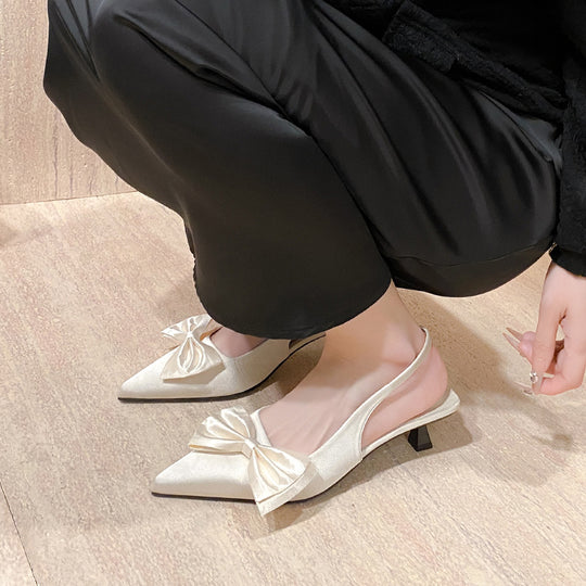Damen Slingback-Pumps mit dekorativer Schleife und hochwertiger Velours-Oberfläche EB