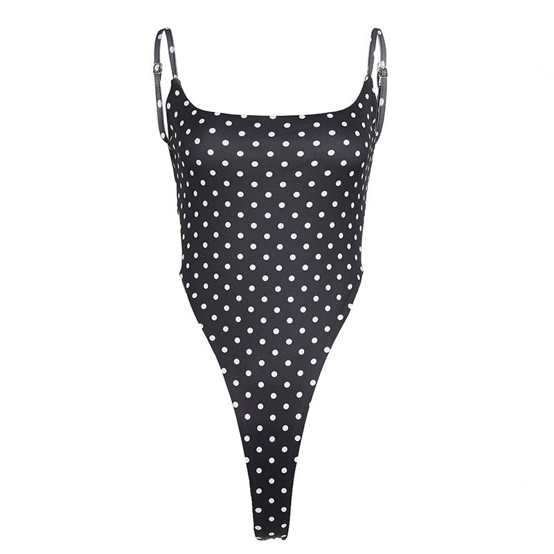 Damen Badeanzug mit hochgeschnittenem Design und verspieltem Polka-Dots-Muster EB