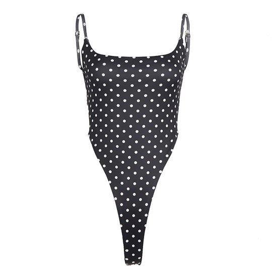 Damen Badeanzug mit hochgeschnittenem Design und verspieltem Polka-Dots-Muster EB