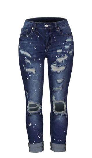 Damen Destroyed Boyfriend Jeans mit lässigen Details EB