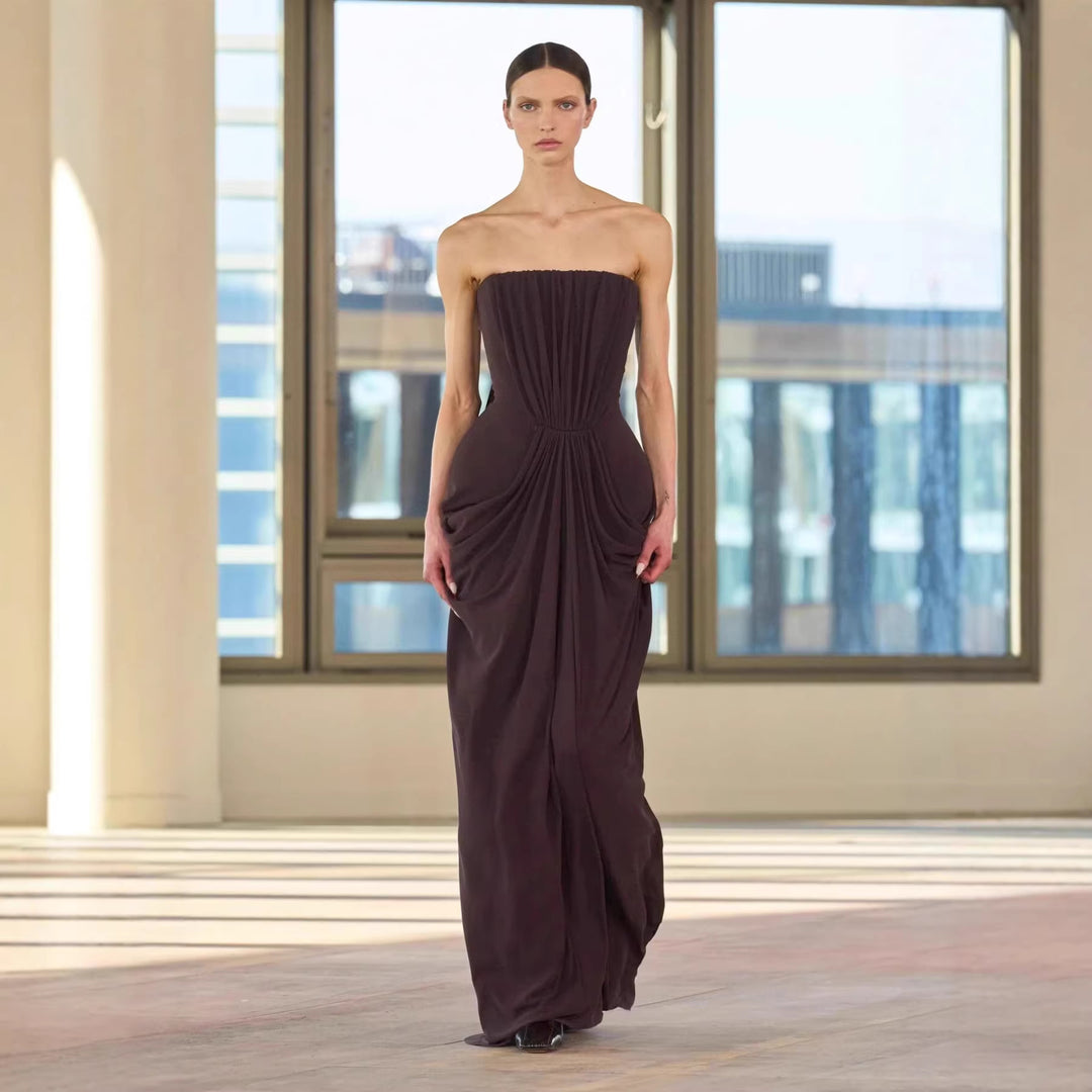 Damen Elegantes Maxikleid mit raffinierten Drapierungen EB