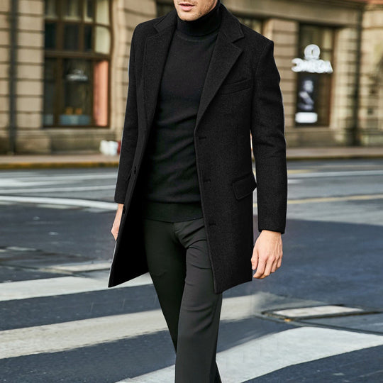 Herren nan eleganter City-Mantel aus Wollmix mit schmaler Silhouette, Reverskragen und Pattentaschen EB