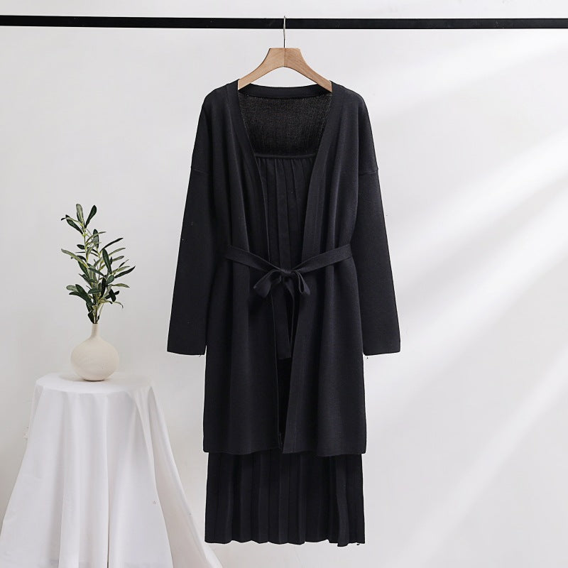 Damen elegantes und lässiges Strickkleid mit passender Strickjacke EB