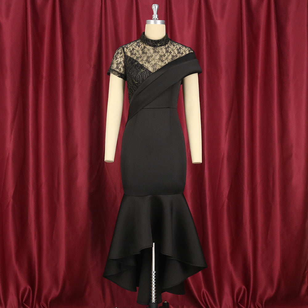 Damen Elegantes Abendkleid mit Spitze und asymmetrischem Saum EB