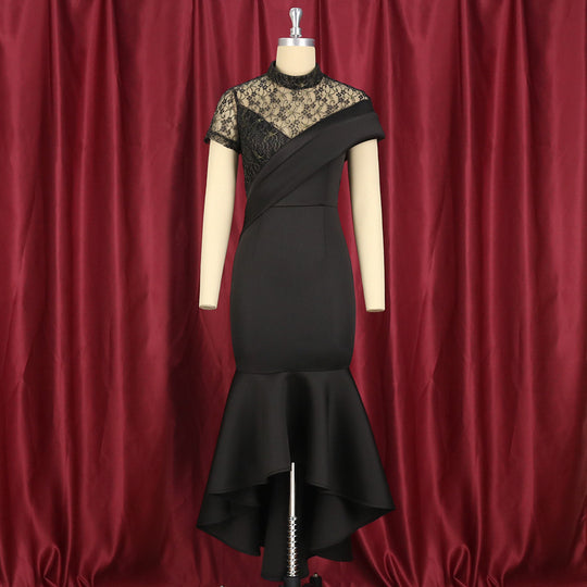 Damen Elegantes Abendkleid mit Spitze und asymmetrischem Saum EB