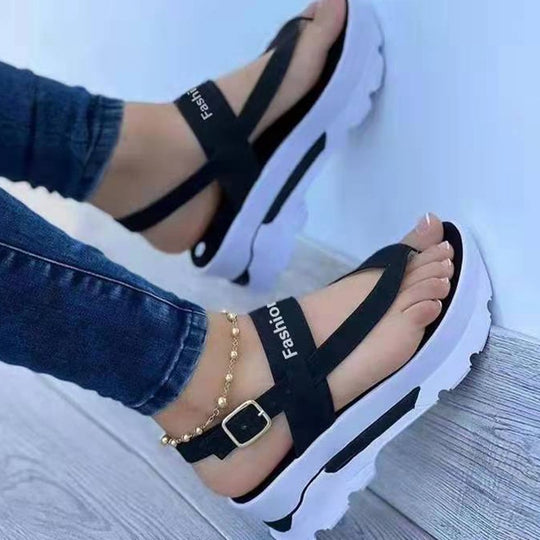 Damen Modische Wedge-Sandalen mit verstellbarem Riemen und rutschfester Sohle EB