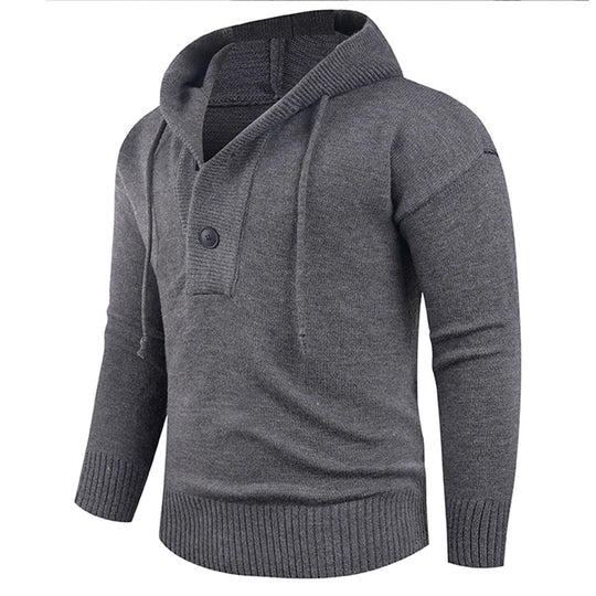 Herren modischer Pullover mit hohem Kragen und funktionalen Knöpfen EB