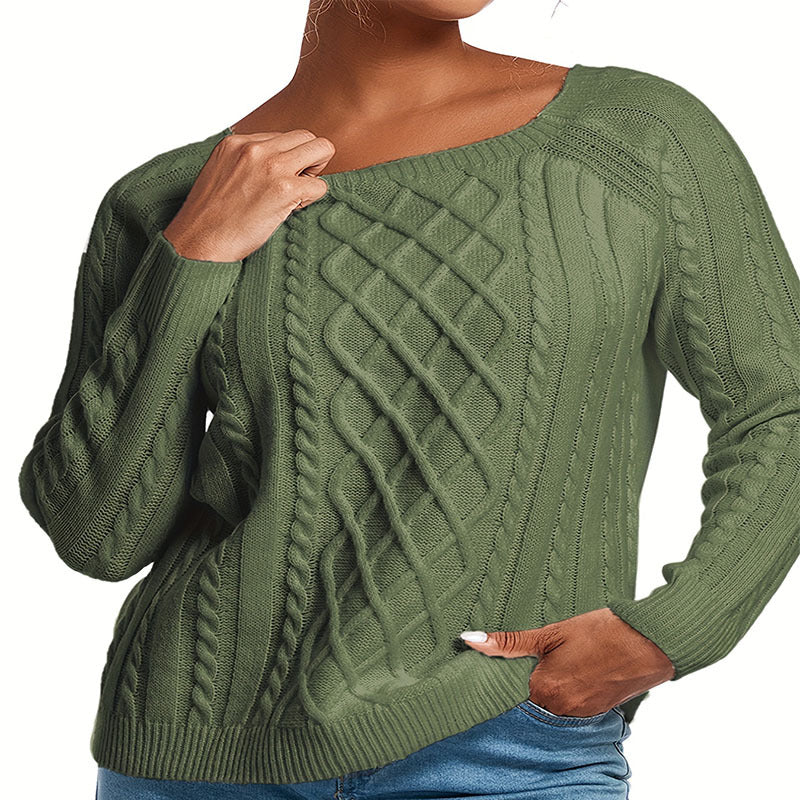 Damen Strickpullover mit modernem Zopfmuster und weitem Schnitt EB