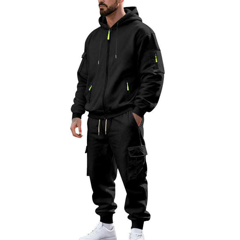 Herren nan urbanes Funktions-Cargo-Sweatset mit Kapuzenjacke, Reißverschlusstaschen und konisch zulaufender Cargo-Jogger EB