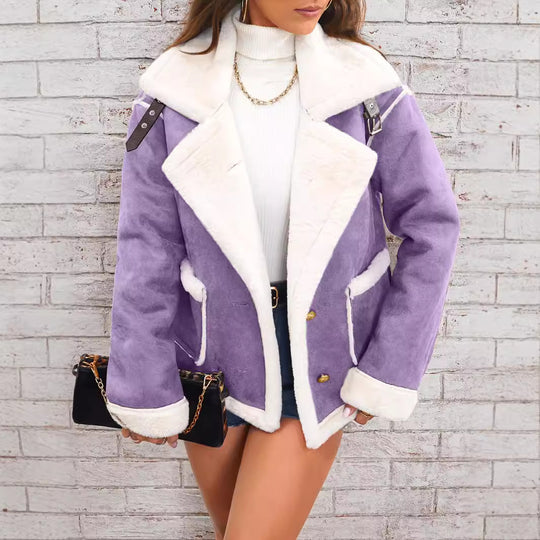 Damen nan kurz geschnittene Lammfelloptik Fliegerjacke EB