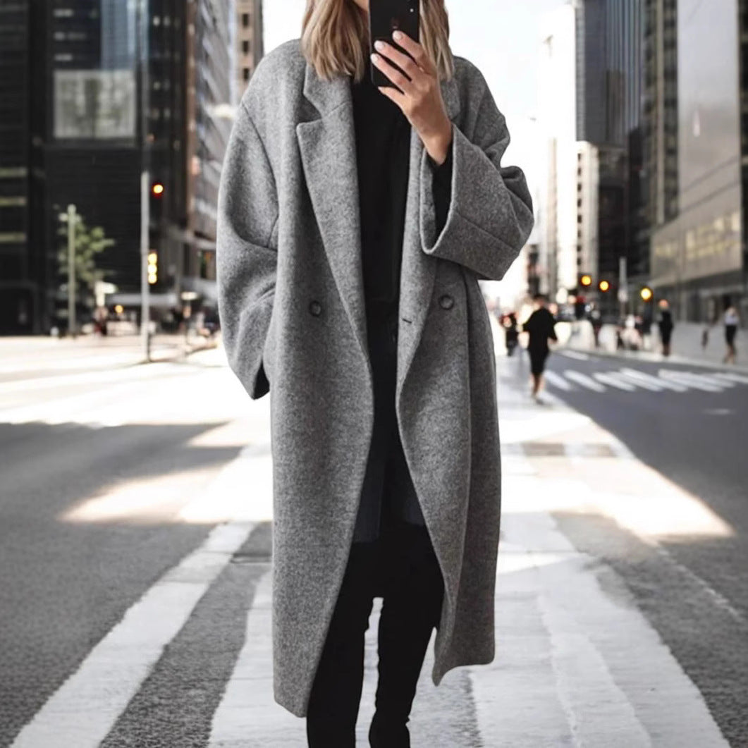 Damen Oversized Wollmantel mit elegantem Schnitt und praktischen Taschen EB