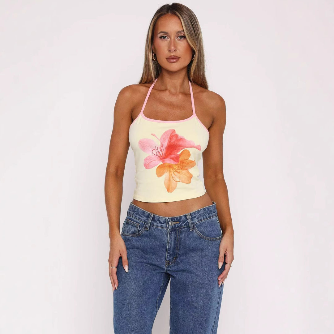 Damen Crop-Top mit floralem Druck und verstellbaren Trägern EB