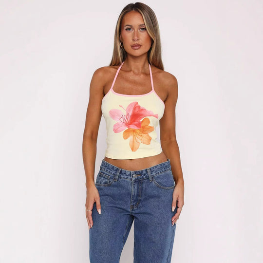 Damen Crop-Top mit floralem Druck und verstellbaren Trägern EB