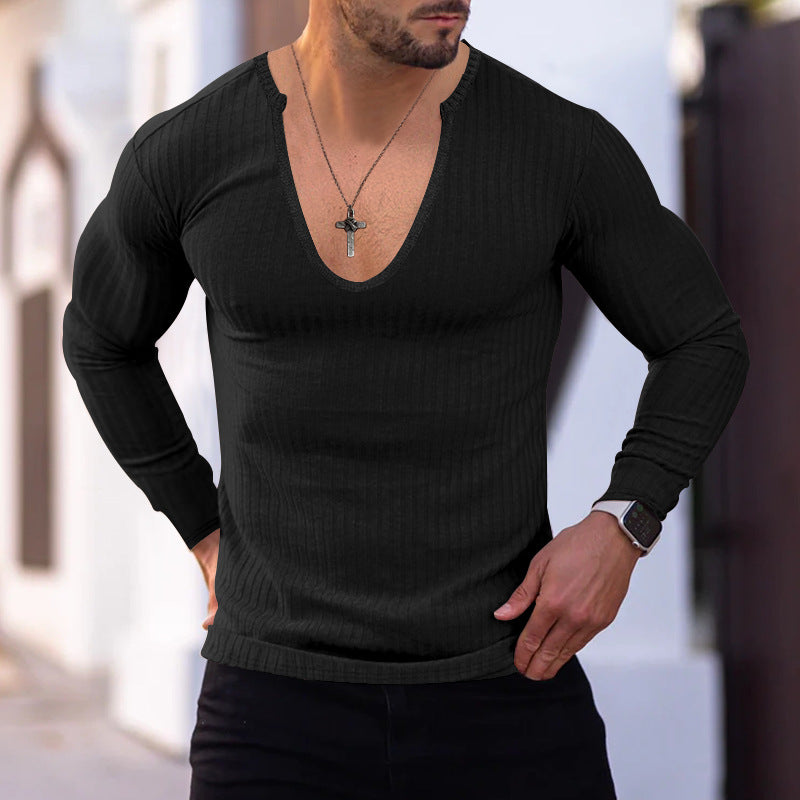 Herren langarm V-Ausschnitt Shirt mit strukturiertem Design EB