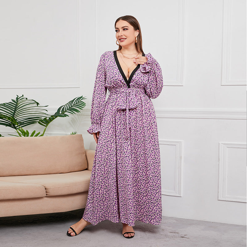 Damen Maxikleid mit elegantem V-Ausschnitt und Rüschendetails EB