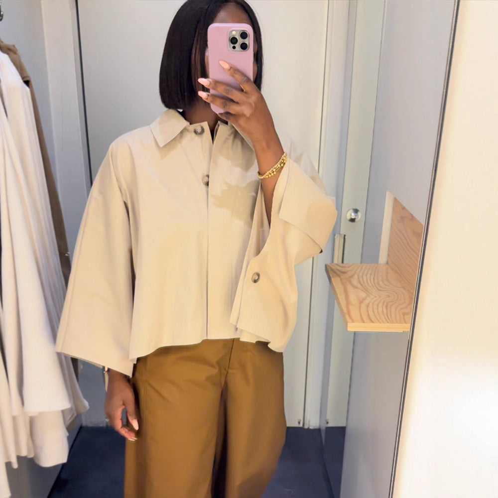 Damen Cropped Bluse mit voluminösen Ärmeln EB