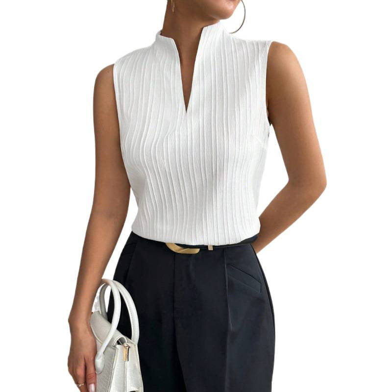 Damen Chicer Stehkragen-Top mit eleganter Rippstruktur EB