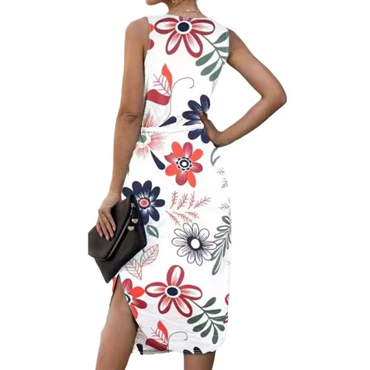 Damen Sommerliches Maxikleid mit floralem Muster und praktischen Taillenschnürung EB