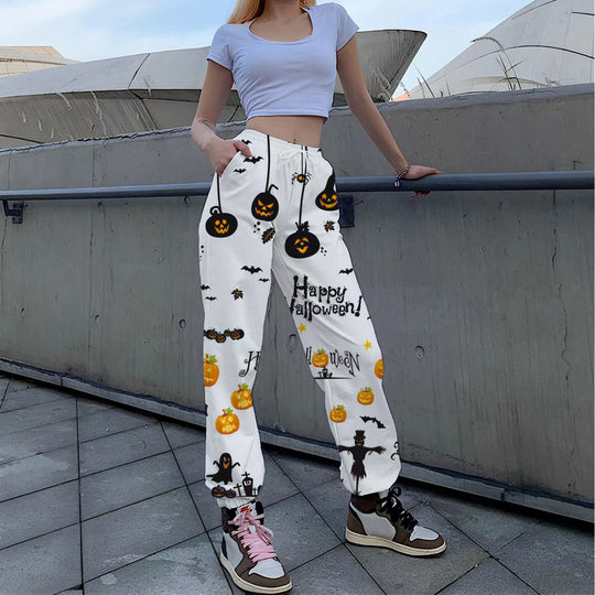 Damen Lässige Print-Hose mit herbstlichem Motiv EB