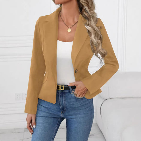 Damen nan taillierter Ein-Knopf-Blazer mit Reverskragen und Eingrifftaschen EB