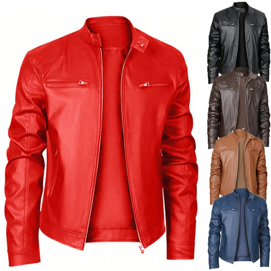 Herren nan schlanke Kunstleder-Bikerjacke mit Stehkragen, durchgehendem Reißverschluss und zwei Brusttaschen EB