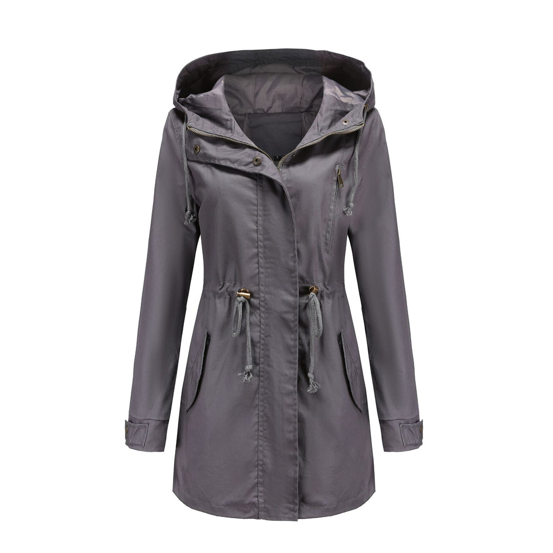 Damen nan leichter Parka mit Kapuze, Kordelzug und verdecktem Reißverschluss EB