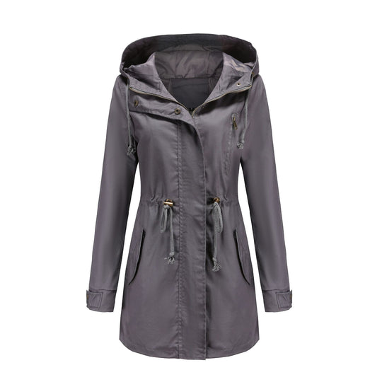 Damen nan leichter Parka mit Kapuze, Kordelzug und verdecktem Reißverschluss EB