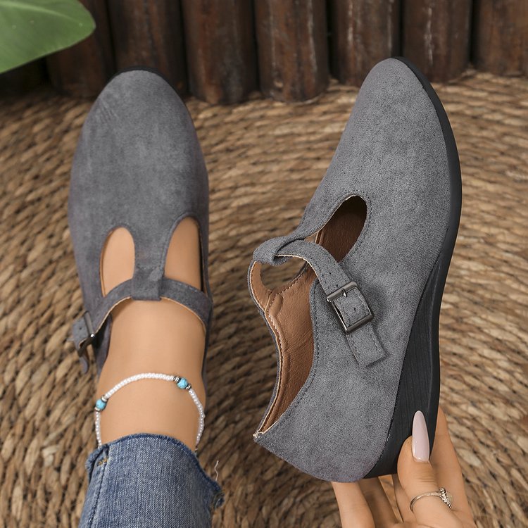 Damen Komfort-Keilabsatz-Ballerina aus Veloursleder EB