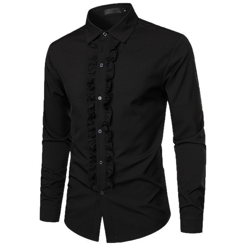 Herren nan Rüschenhemd Slim-Fit Businesshemd mit italienischem Kragen und verdeckter Knopfleiste EB