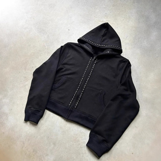 Damen Hoodie mit dekorativen Nieten und geradem Schnitt EB