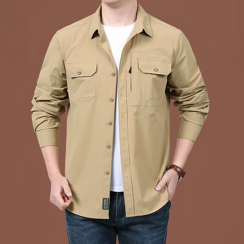 Herren nan modernes Travel-Langarmhemd mit Stretch-Material, verdeckter Knopfleiste und doppelfachen Klappbrusttaschen EB