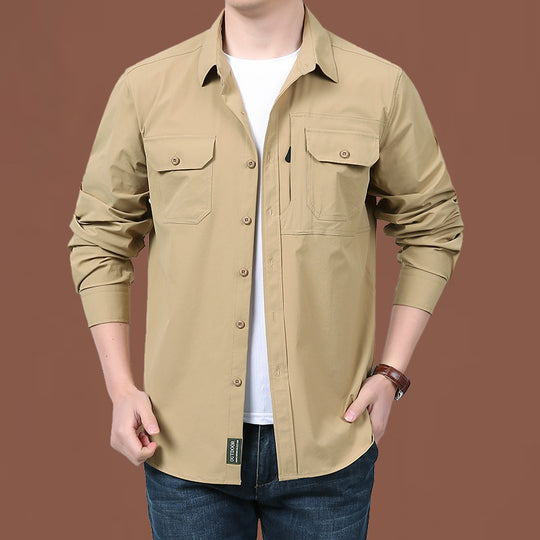 Herren nan modernes Travel-Langarmhemd mit Stretch-Material, verdeckter Knopfleiste und doppelfachen Klappbrusttaschen EB