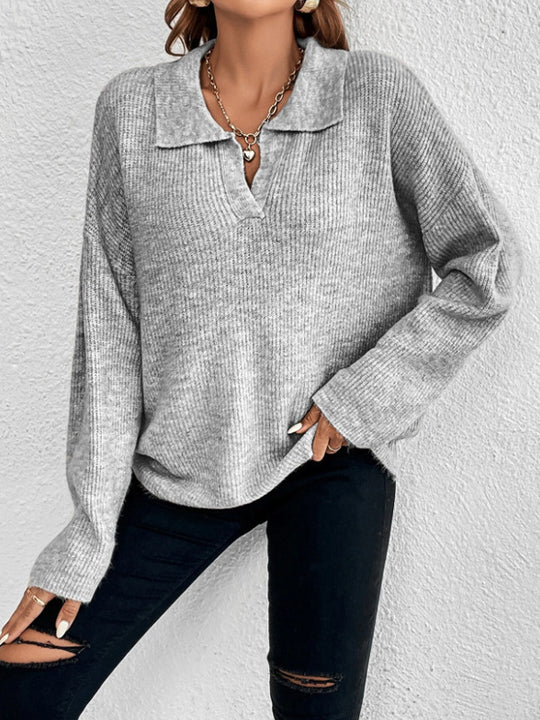 Damen Pullover mit Magnetverschluss und modischem Rippenstrick EB